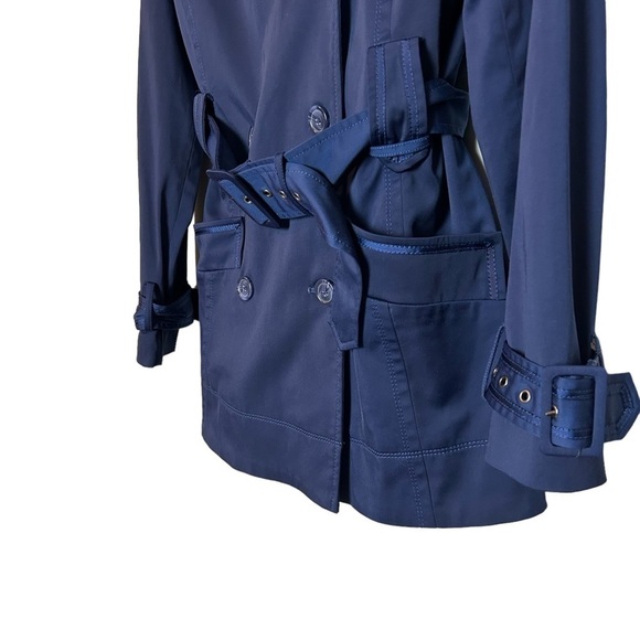 Willi Smith Navy Blue Double Breasted Belted Short Trench Jacket Coat Sz. M - Picture 3 of 16